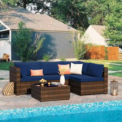 Patio Watcher 5 Pieces Patio Wicker Sectional Sofa Seating Group with Cusions