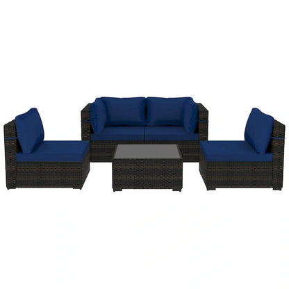 Patio Watcher 5 Pieces Patio Wicker Sectional Sofa Seating Group with Cusions