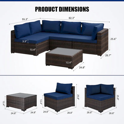 Patio Watcher 5 Pieces Patio Wicker Sectional Sofa Seating Group with Cusions