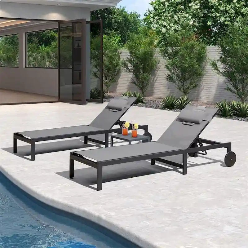 PURPLE LEAF Outdoor Tanning Lounge Chair Set with Face Hole Adjustable Reclining Chairs - N/A