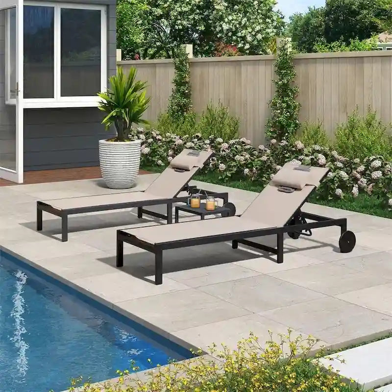 PURPLE LEAF Outdoor Tanning Lounge Chair Set with Face Hole Adjustable Reclining Chairs - N/A