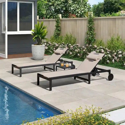 PURPLE LEAF Outdoor Tanning Lounge Chair Set with Face Hole Adjustable Reclining Chairs - N/A