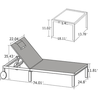 PURPLE LEAF Outdoor Tanning Lounge Chair Set with Face Hole Adjustable Reclining Chairs - N/A