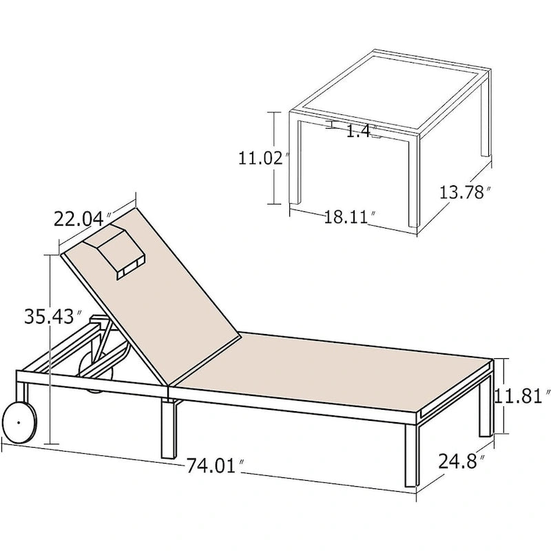 PURPLE LEAF Outdoor Tanning Lounge Chair Set with Face Hole Adjustable Reclining Chairs - N/A