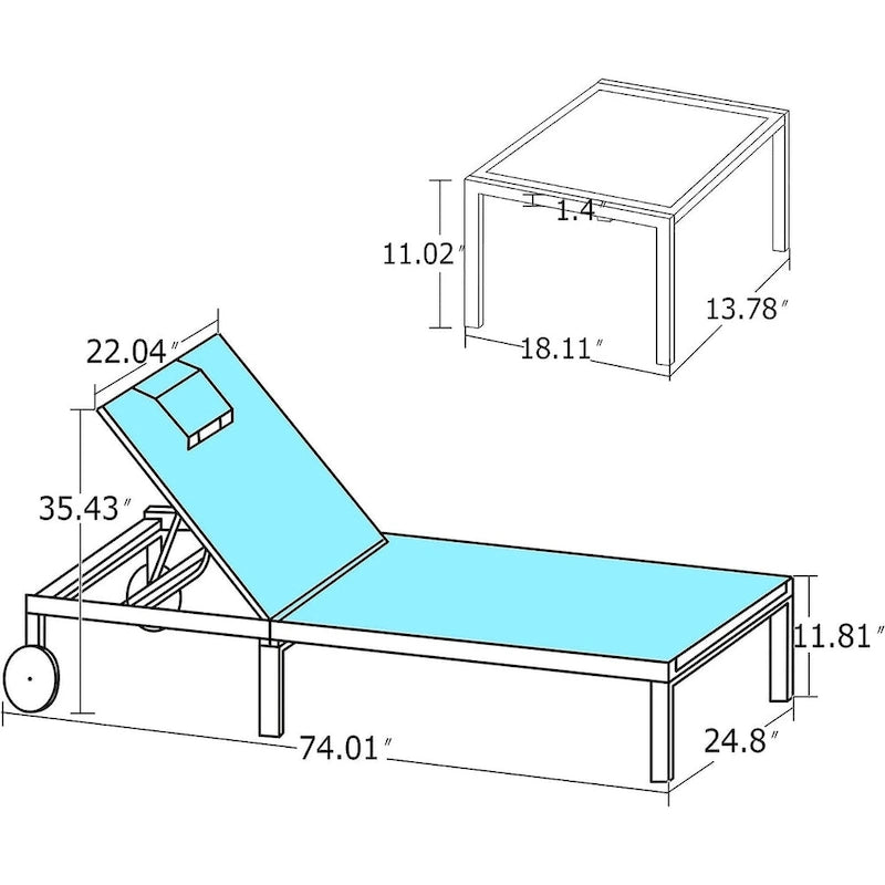 PURPLE LEAF Outdoor Tanning Lounge Chair Set with Face Hole Adjustable Reclining Chairs - N/A