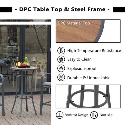 38.9 in. H Black Metal Bar Height Outdoor Dining Table Pub Table Patio Dining Table with Foot Pedals