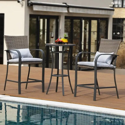 38.9 in. H Black Metal Bar Height Outdoor Dining Table Pub Table Patio Dining Table with Foot Pedals