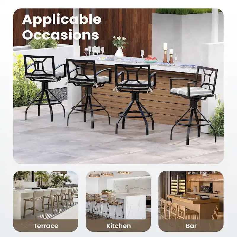 Pellebant Patio Aluminum Swivel Bar Stools with Sunbrella Fabric Cushion - N/A