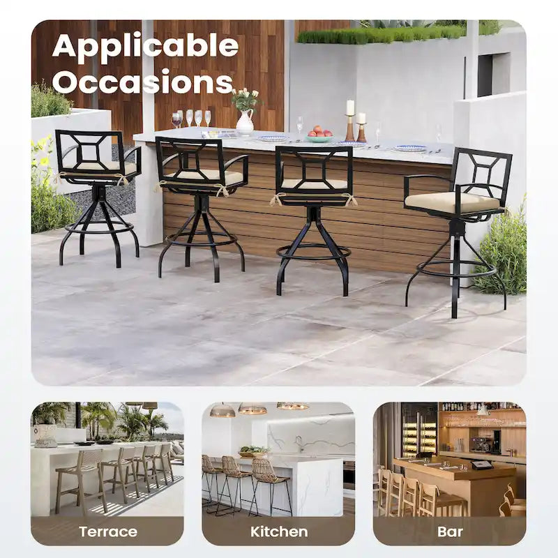 Pellebant Patio Aluminum Swivel Bar Stools with Sunbrella Fabric Cushion - N/A