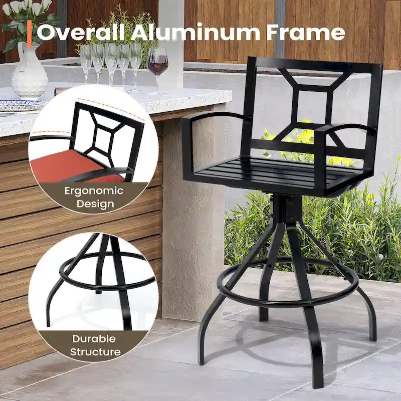 Pellebant Patio Aluminum Swivel Bar Stools with Sunbrella Fabric Cushion - N/A
