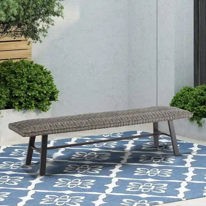 Outdoor/Indoor Dining Wicker Bench for Garden, Porch, Backyard