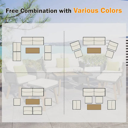 6-Piece Rope Patio Conversation Set with 2 in. 1 Wood Cool Bar Table and Cushions