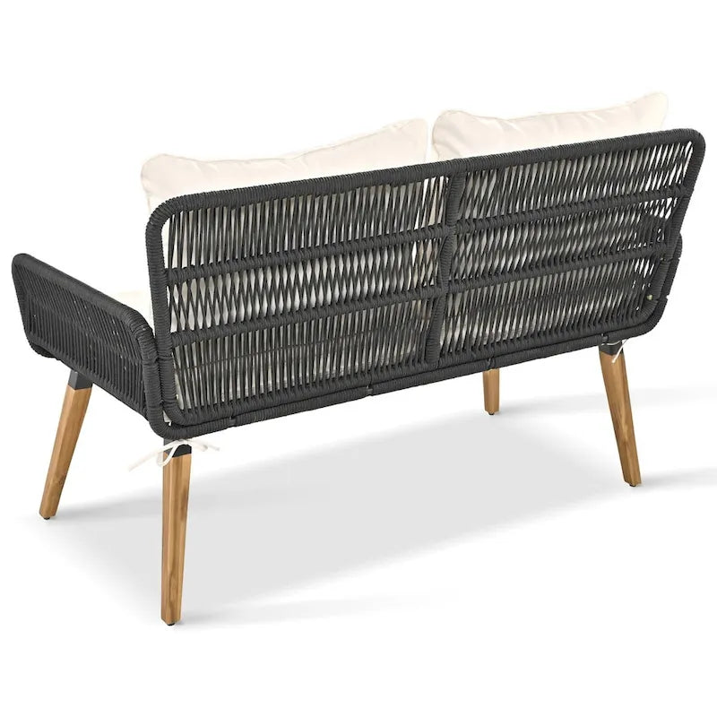 6-Piece Rope Patio Conversation Set with 2 in. 1 Wood Cool Bar Table and Cushions