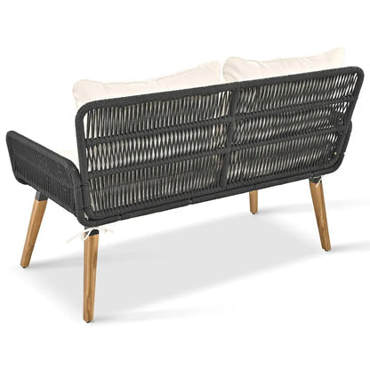 6-Piece Rope Patio Conversation Set with 2 in. 1 Wood Cool Bar Table and Cushions