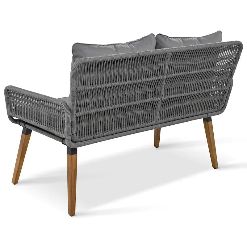 6-Piece Rope Patio Conversation Set with 2 in. 1 Wood Cool Bar Table and Cushions