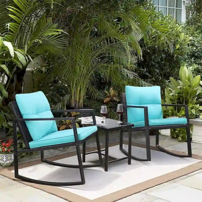 3 Pieces Rocking Wicker Set, Patio Outdoor FurnitureSets
