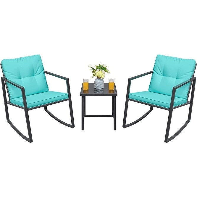 3 Pieces Rocking Wicker Set, Patio Outdoor FurnitureSets