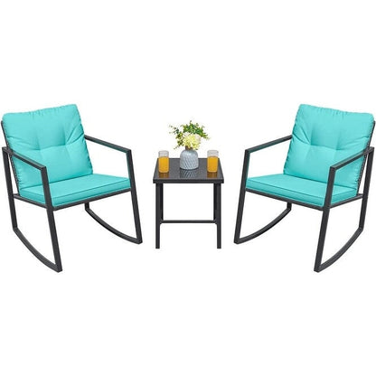 3 Pieces Rocking Wicker Set, Patio Outdoor FurnitureSets