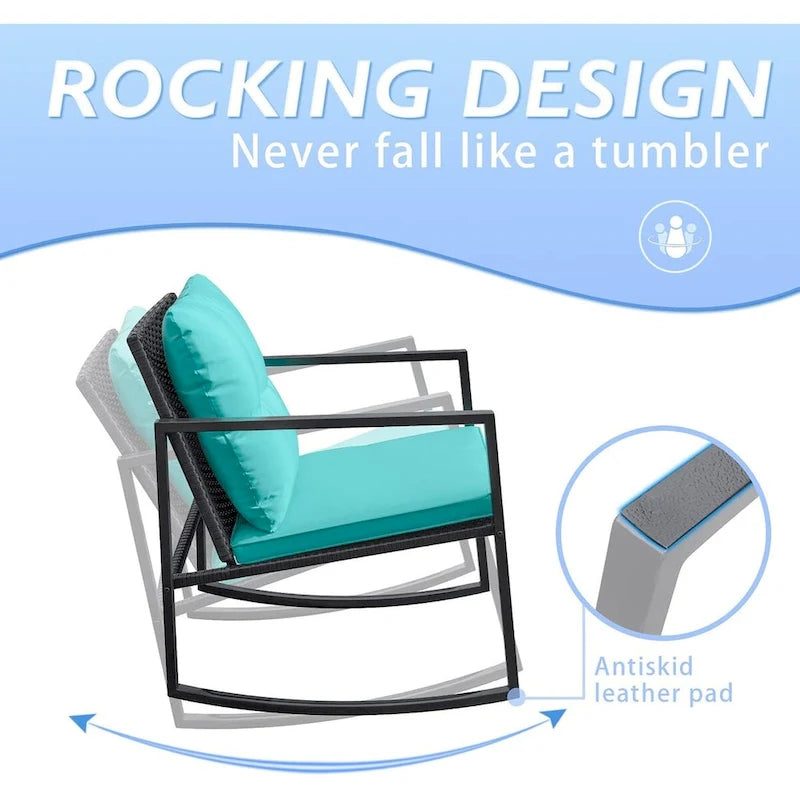 3 Pieces Rocking Wicker Set, Patio Outdoor FurnitureSets