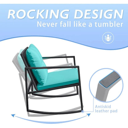 3 Pieces Rocking Wicker Set, Patio Outdoor FurnitureSets
