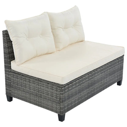 8 Pieces Outdoor Wicker Curved Patio Sectional with Rectangular Coffee Table and Movable Cushions