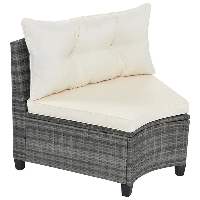 8 Pieces Outdoor Wicker Curved Patio Sectional with Rectangular Coffee Table and Movable Cushions