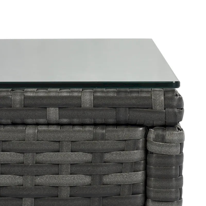 8 Pieces Outdoor Wicker Curved Patio Sectional with Rectangular Coffee Table and Movable Cushions