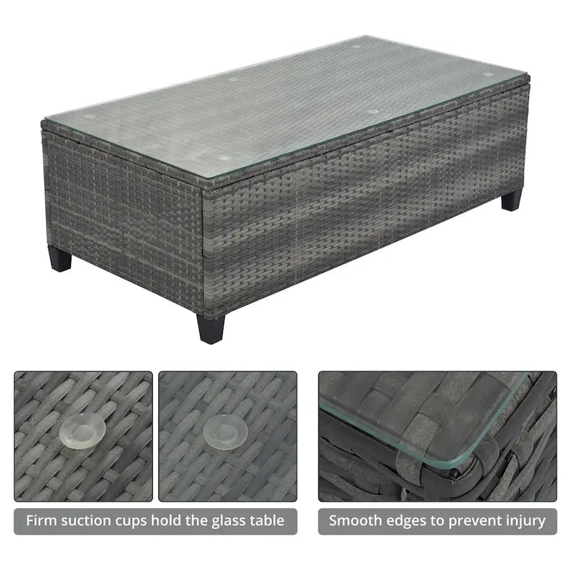 8 Pieces Outdoor Wicker Curved Patio Sectional with Rectangular Coffee Table and Movable Cushions