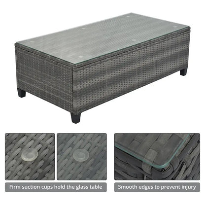 8 Pieces Outdoor Wicker Curved Patio Sectional with Rectangular Coffee Table and Movable Cushions