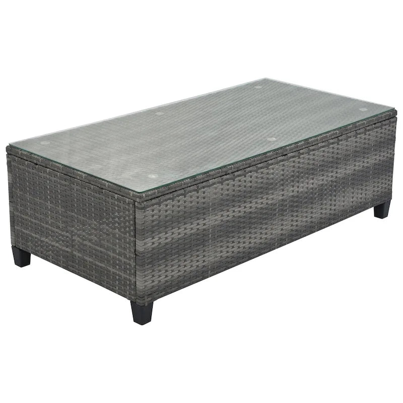 8 Pieces Outdoor Wicker Curved Patio Sectional with Rectangular Coffee Table and Movable Cushions