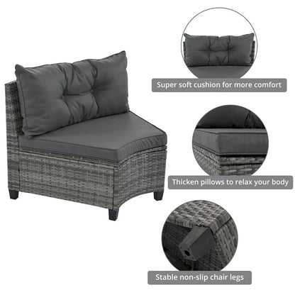 8 Pieces Outdoor Wicker Curved Patio Sectional with Rectangular Coffee Table and Movable Cushions