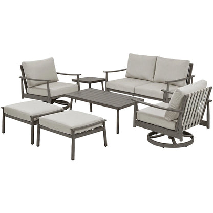 7-Piece Aluminum Patio Conversation Set, Loveseat with Ottomans, 2 Swivel Armchairs and Coffee Table