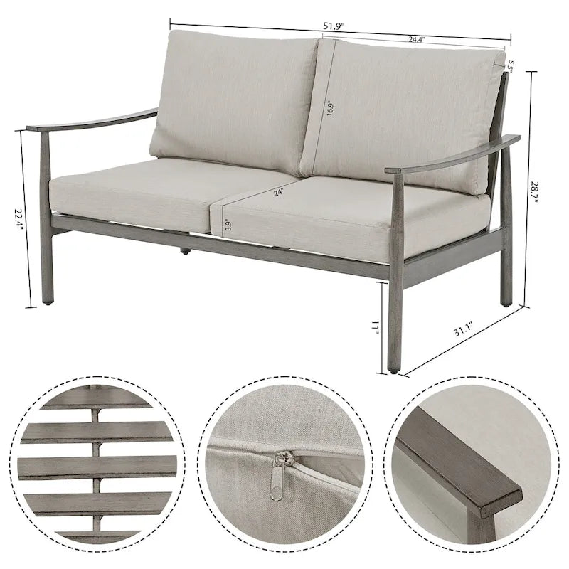 7-Piece Aluminum Patio Conversation Set, Loveseat with Ottomans, 2 Swivel Armchairs and Coffee Table