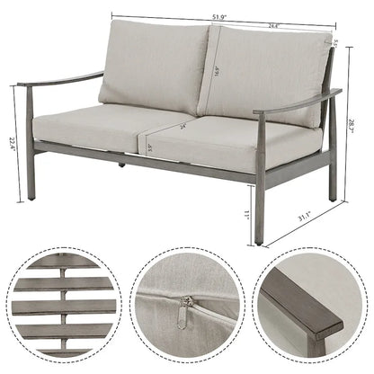 7-Piece Aluminum Patio Conversation Set, Loveseat with Ottomans, 2 Swivel Armchairs and Coffee Table