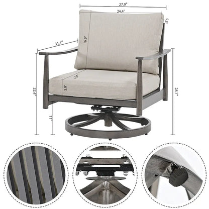 7-Piece Aluminum Patio Conversation Set, Loveseat with Ottomans, 2 Swivel Armchairs and Coffee Table