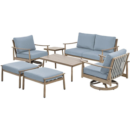 7-Piece Aluminum Patio Conversation Set, Loveseat with Ottomans, 2 Swivel Armchairs and Coffee Table