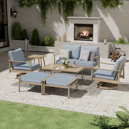 7-Piece Aluminum Patio Conversation Set, Loveseat with Ottomans, 2 Swivel Armchairs and Coffee Table