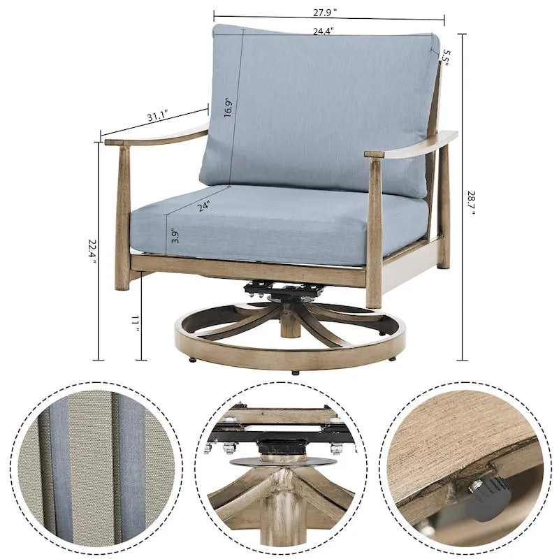 7-Piece Aluminum Patio Conversation Set, Loveseat with Ottomans, 2 Swivel Armchairs and Coffee Table