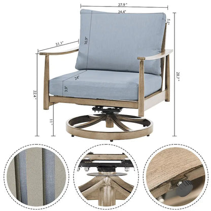 7-Piece Aluminum Patio Conversation Set, Loveseat with Ottomans, 2 Swivel Armchairs and Coffee Table