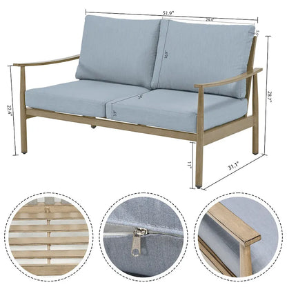 7-Piece Aluminum Patio Conversation Set, Loveseat with Ottomans, 2 Swivel Armchairs and Coffee Table