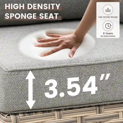 OVIOS 7 Pieces Outdoor Wicker Furniture Set With Solar-Powered Coffee Table&Fire Pit