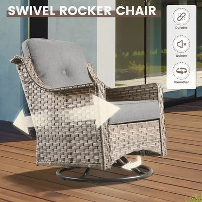 OVIOS 7 Pieces Outdoor Wicker Furniture Set With Solar-Powered Coffee Table&Fire Pit