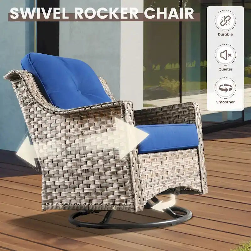 OVIOS 7 Pieces Outdoor Wicker Furniture Set With Solar-Powered Coffee Table&Fire Pit