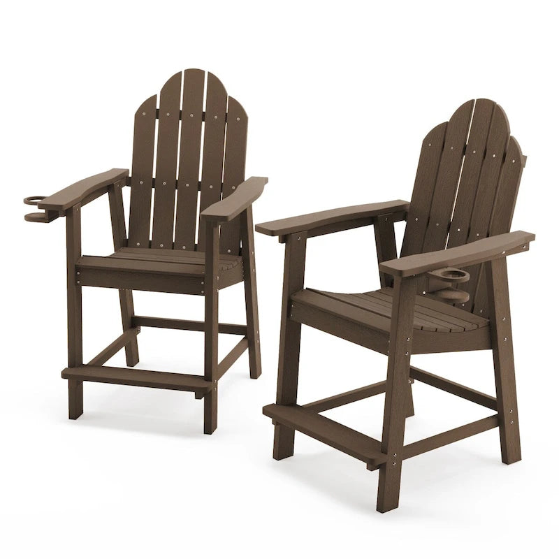 LUE BONA Plastic Tall Adirondack Chairs Patio Bar Stool,Bar Height Arm Dining Chairs for Deck, Balcony