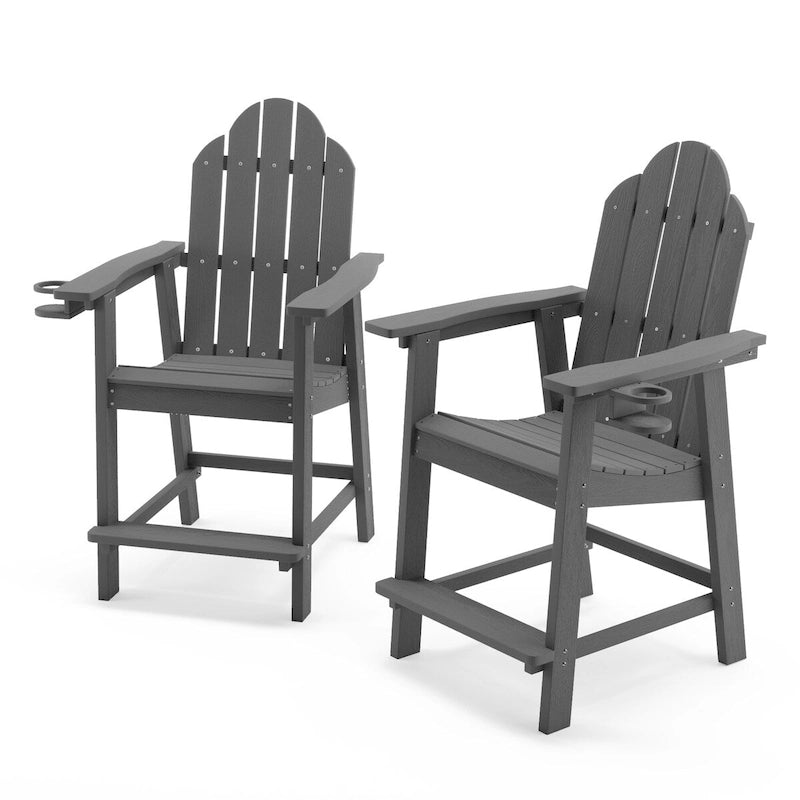 LUE BONA Plastic Tall Adirondack Chairs Patio Bar Stool,Bar Height Arm Dining Chairs for Deck, Balcony