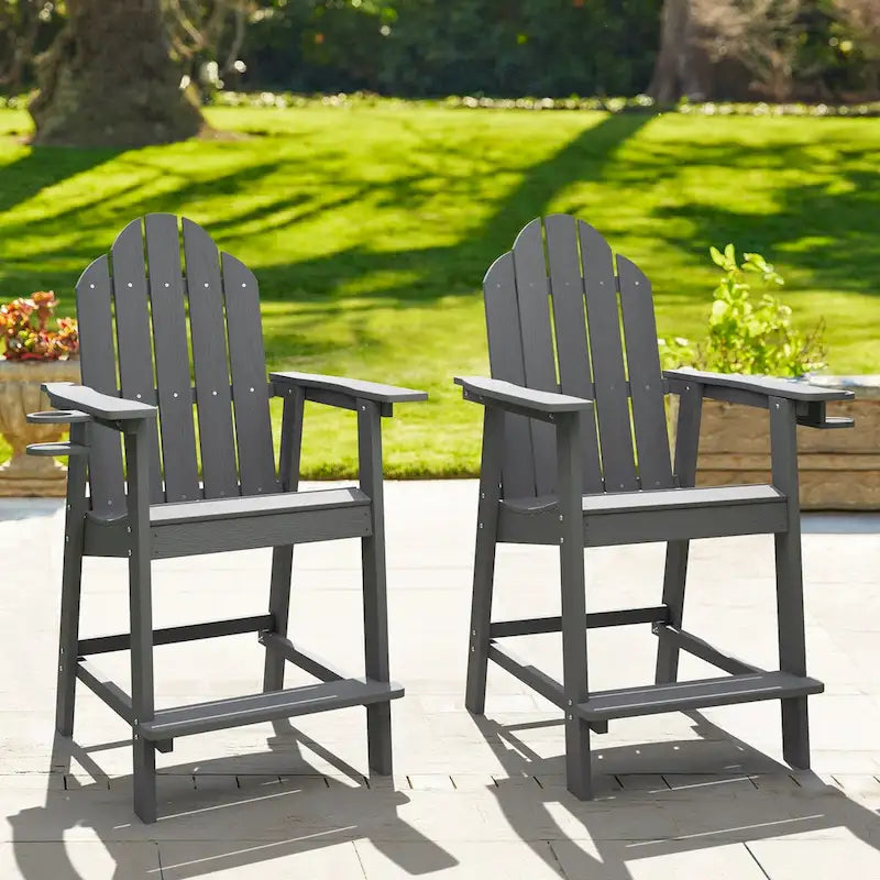 LUE BONA Plastic Tall Adirondack Chairs Patio Bar Stool,Bar Height Arm Dining Chairs for Deck, Balcony