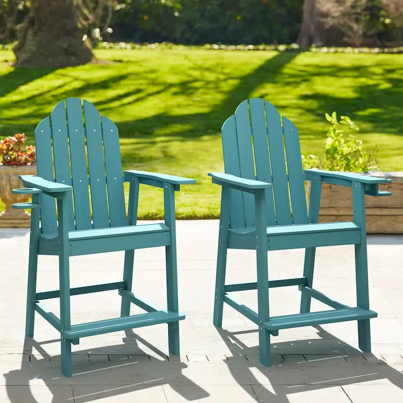 LUE BONA Plastic Tall Adirondack Chairs Patio Bar Stool,Bar Height Arm Dining Chairs for Deck, Balcony