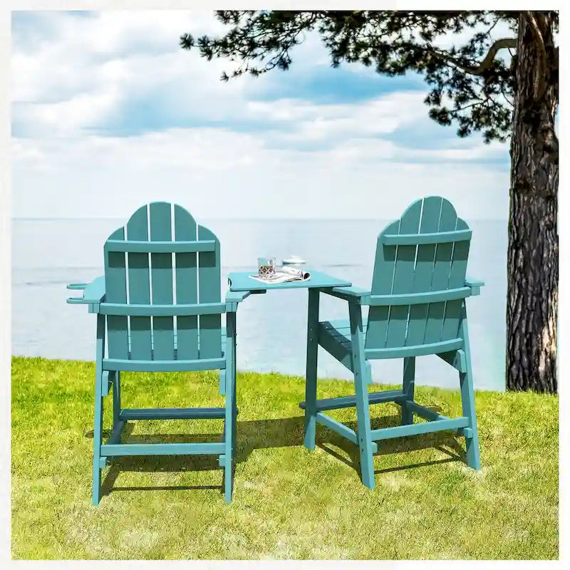 LUE BONA Plastic Tall Adirondack Chairs Patio Bar Stool,Bar Height Arm Dining Chairs for Deck, Balcony