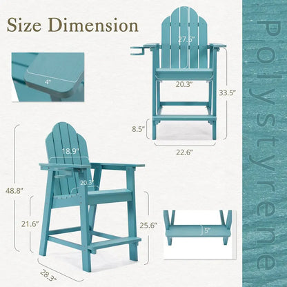 LUE BONA Plastic Tall Adirondack Chairs Patio Bar Stool,Bar Height Arm Dining Chairs for Deck, Balcony