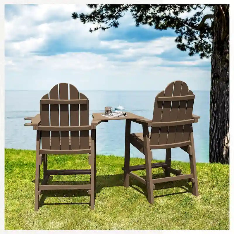 LUE BONA Plastic Tall Adirondack Chairs Patio Bar Stool,Bar Height Arm Dining Chairs for Deck, Balcony